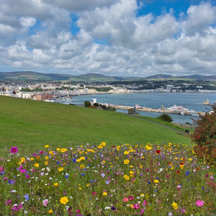 View from Douglas Head out to sea and across Douglas Promenade.