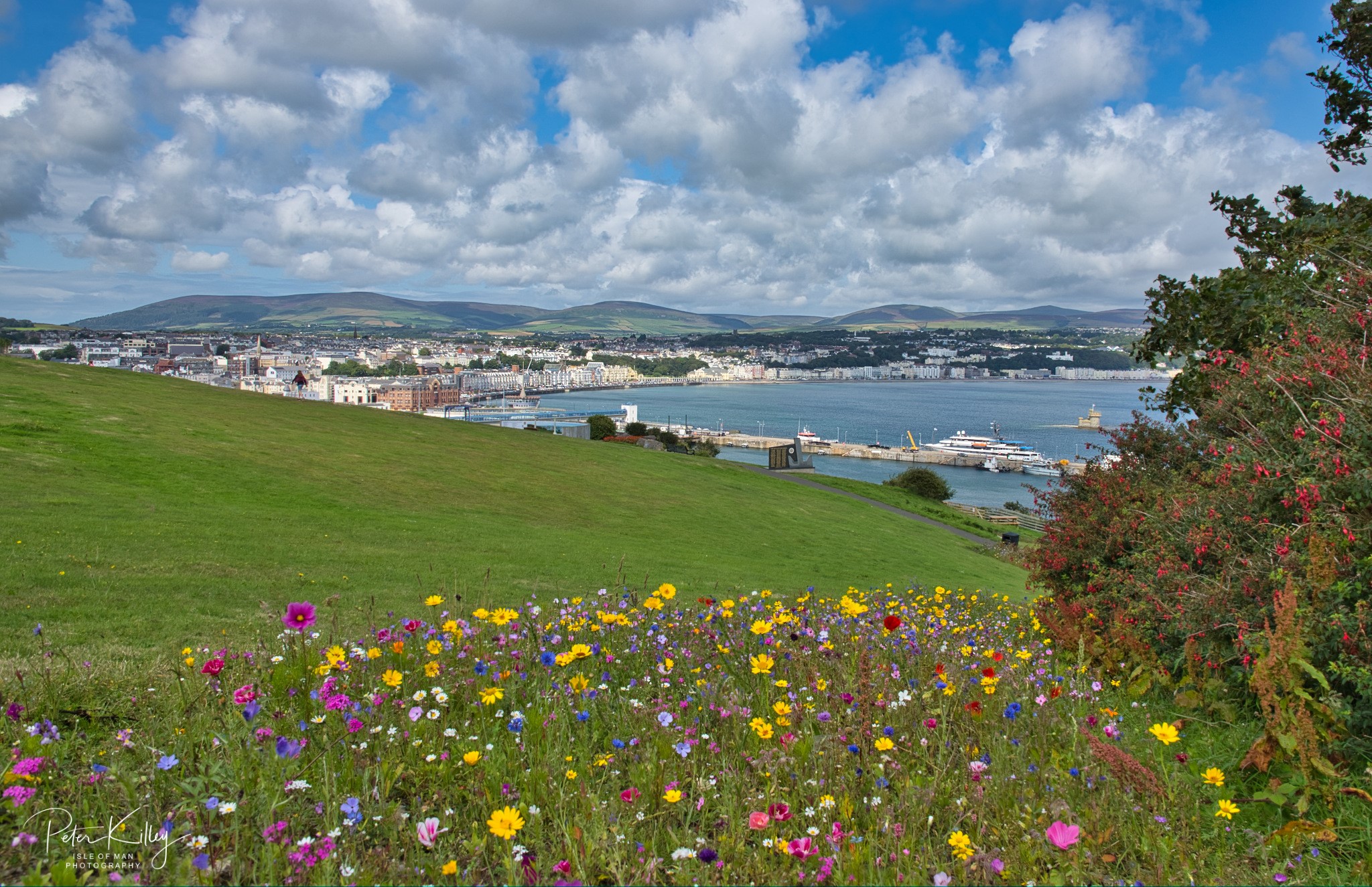 View from Douglas Head out to sea and across Douglas Promenade.